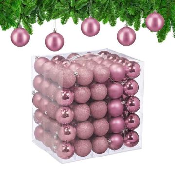 Украшения для новогодней ёлки Relaxdays, 100 шт, Розовые и серебристые, Ø 6 × 7 см