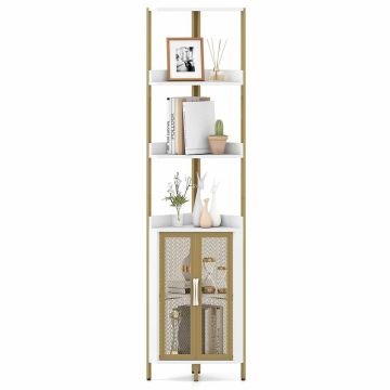 Corner shelf, 4 open shelves, White/Gold, 32 × 32 × 170 cm