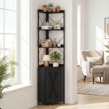 Corner shelf, 5 tiers, Black, 38 × 180 × 38 cm