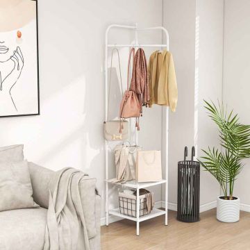 Corner metal clothes rack, 1 hook and 2 shelves, 42.5 × 193.5 × 42.5 cm