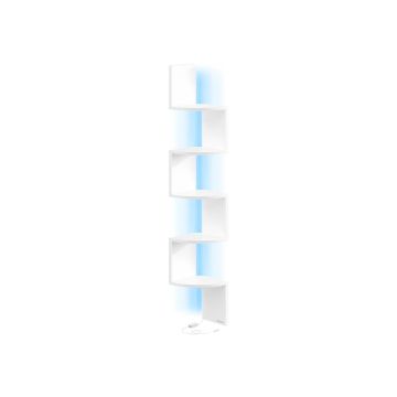 Nurgaseinariiul VASAGLE, 5 tasandit LED-valgustusega, Valge, 20 × 126 × 20 cm