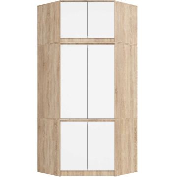 Nurgakapp S100, pealisehitisega, 6 uksega, pruuni-valge, 100 × 235 × 50 cm