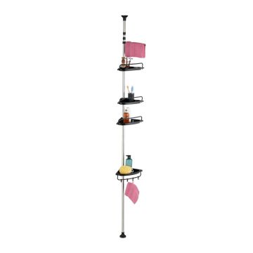 Угловая полка для ванной Relaxdays, 4 корзины, 4 крючка, 33 × 99–311 × 21 см