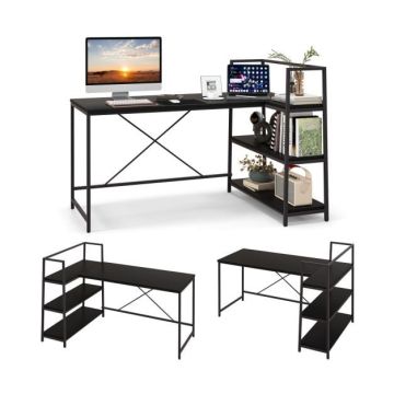 Corner computer desk, 3-tier shelf, 148 × 100 × 90 cm