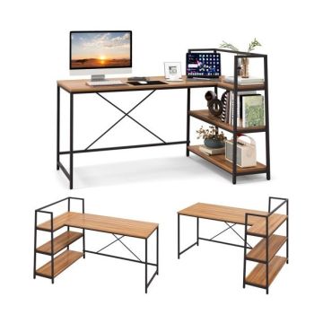 Corner computer desk, 3-tier shelf, 148 × 100 × 90 cm