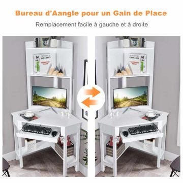 Corner computer desk, shelf and drawer, White/black, 70 × 70 × 77 cm