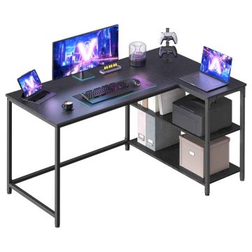 Nurgaarvutilaud VASAGLE, 2 vahelduvvoolupesa ja 2 USB-porti, Must, 120 × 80 × 76 cm