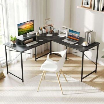 Corner computer desk, L-shaped and straight, Gray, 150 × 150 × 75 cm