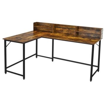 Corner Computer Desk, L-Shaped, with Drawers, Brown, 65.5 × 43.5 × 38 inches