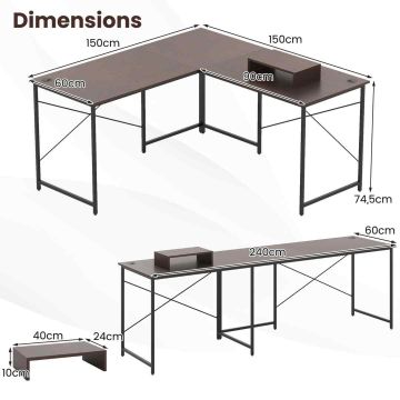 Corner computer desk, Transformable, 150 × 150 × 75 cm