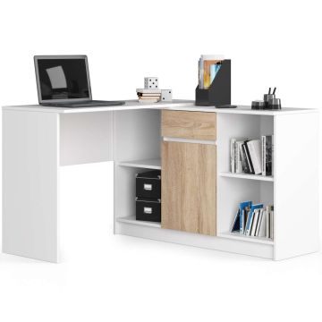 Nurgaga kirjutuslaud AKORD B-17 CLP, 2-osaline komplekt, valge/tamm, 120 × 79 × 126 cm
