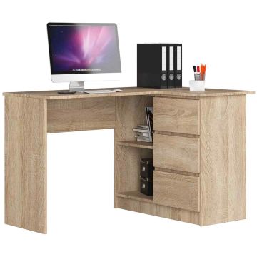 Nurgaga kirjutuslaud AKORD B16 CLP, parempoolne, 3 sahtlit, pruun, 124 × 77 × 85 cm