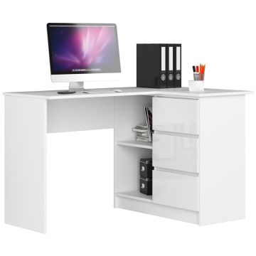 Nurgaga kirjutuslaud AKORD B16, parempoolne, 3 sahtlit, valge, 124 × 77 × 85 cm