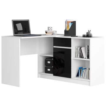 Nurgaline kirjutuslaud B-17, 2-osaline komplekt, valge/must, 120 × 79 × 126 cm