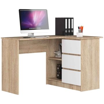 Nurg kirjutuslaud B16 CLP, parempoolne, 3 sahtlit, valge/pruun, 124 × 77 × 85 cm