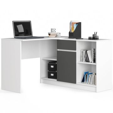 Nurgakirjutuslaud CLP B-17, 2-osaline komplekt, valge/hall, 120 × 79 × 126 cm