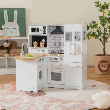 Corner children's kitchen play set, L-shaped, White, 83 × 66 × 88 cm