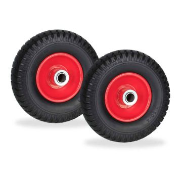 Aiakäru rehvid Relaxdays 10042416.0, 2 tk kuullaagritega, punased/mustad, Ø 22 × 6 cm
