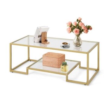 Coffee table, 2-tier, Gold, 114.3 × 43.18 × 50.8 cm