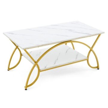 Coffee table, 2-tier, White/gold, 100 × 50 × 45 cm
