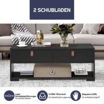 Coffee table, 2 drawers and open shelf, Black/brown, 100.33 × 40.64 × 44.45 cm