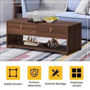 Coffee table, 2 drawers and open shelf, Black/brown, 100.33 × 40.64 × 44.45 cm