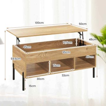 Coffee table, 3 open compartments, 100.33 × 45.72 × 49.53 cm