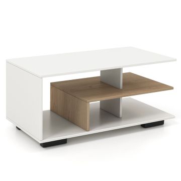 Coffee table, 3 tiers, White/brown, 90 × 50 × 42 cm