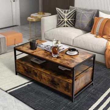 Coffee table, With 2 drawers and 2 open compartments, 105.41 × 45.72 × 50.8 cm