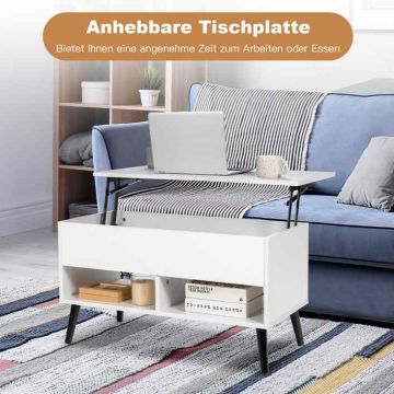 Coffee table, With storage compartment and 2 shelves, White, 80 × 40 × 44.5–58.5 cm
