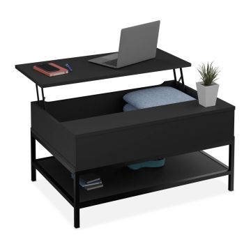 Журнальный столик с отделением Relaxdays, дизайн A, Чёрный, 90 × 45,5 × 60 см