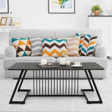Coffee table with faux marble top, 120x60 cm, black steel