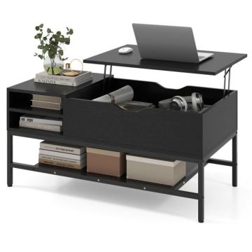 Coffee table, with lift-up tabletop and storage compartment, Black, 99.5 × 47.5 × 49.5 cm