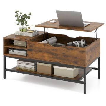 Coffee table, with lift-up tabletop and storage compartment, Brown, 99.5 × 47.5 × 49.5 cm