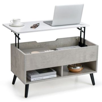 Coffee table, With hidden compartment and 2 shelves, 80 × 40 × 44–58 cm