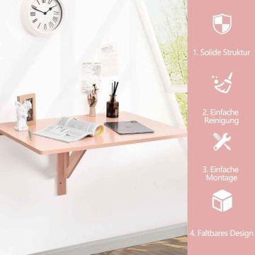 Coffee table, foldable against the wall, Pink, 80 × 46 × 60 cm