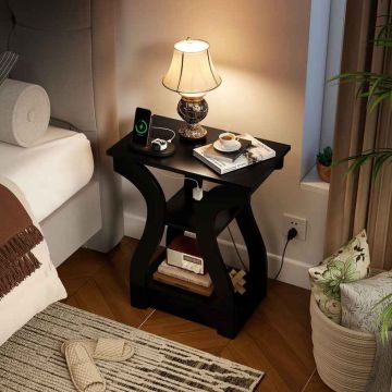 Coffee table set, 2 pcs., 3-tier, black, 50 × 60.5 × 30 cm