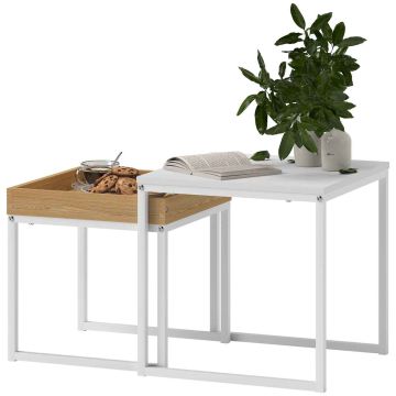 Kohvilaudade komplekt, 2 tk, Valge/pruun, 45 × 45 × 45 cm ja 40 × 40 × 40 cm