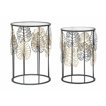 Diivanilaudade komplekt Foglie Glam, 2 tk, Ø 38 × 55 cm ja Ø 33 × 50 cm
