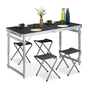 Кемпинговый комплект со столом Relaxdays 10032549.0, 1 стол и 4 табурета, 120 × 71 × 60 см