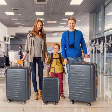 Hard-shell suitcase set, 3 pcs., with TSA lock, telescopic aluminum handle, 4 wheels, gray