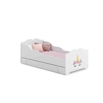 Детская кровать Анна с ящиком и матрасом, 144 см x 75 см x 63 см, в стиле русалки.