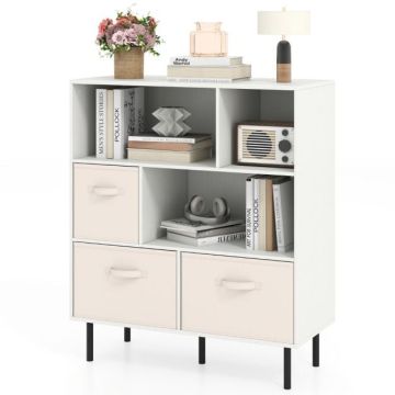 Bookshelf, 3 tiers, 6 compartments, 3 drawers, 90 × 105 × 40 cm