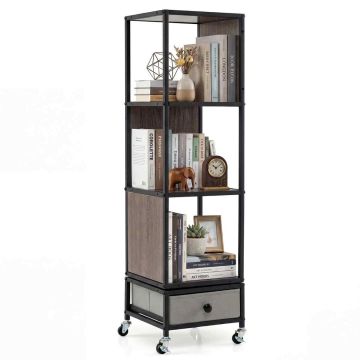 Bookshelf, 4 shelves with drawer, Grey, 30 × 111 × 30 cm