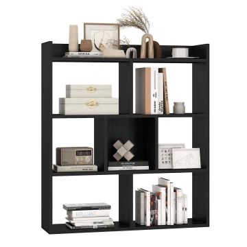 Bookshelf, 4-tier, 7 compartments, black, 80 × 90 × 20 cm