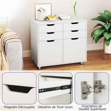 Chest of drawers, 4 drawers, 2 cabinets, White, 73 × 40 × 64 cm