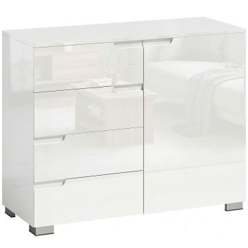 Kummut, 4 sahtlit ja kapp, Valge, 100 × 80 × 40 cm