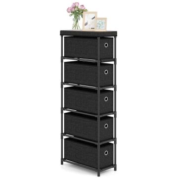Chest of 5 drawers, Black, 19 × 101 × 40 cm