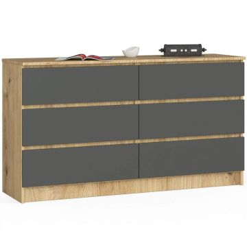 Kummut, 6 sahtlit, hallikas/pruun, 138 × 77 × 40 cm