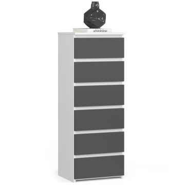 Kummut AKORD CL6/40, 6 sahtliga, valge/hall, 40 × 109 × 35 cm
